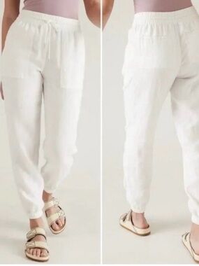 Like new Athleta White Elastic-Waist 💯 Linen Jogger Pants